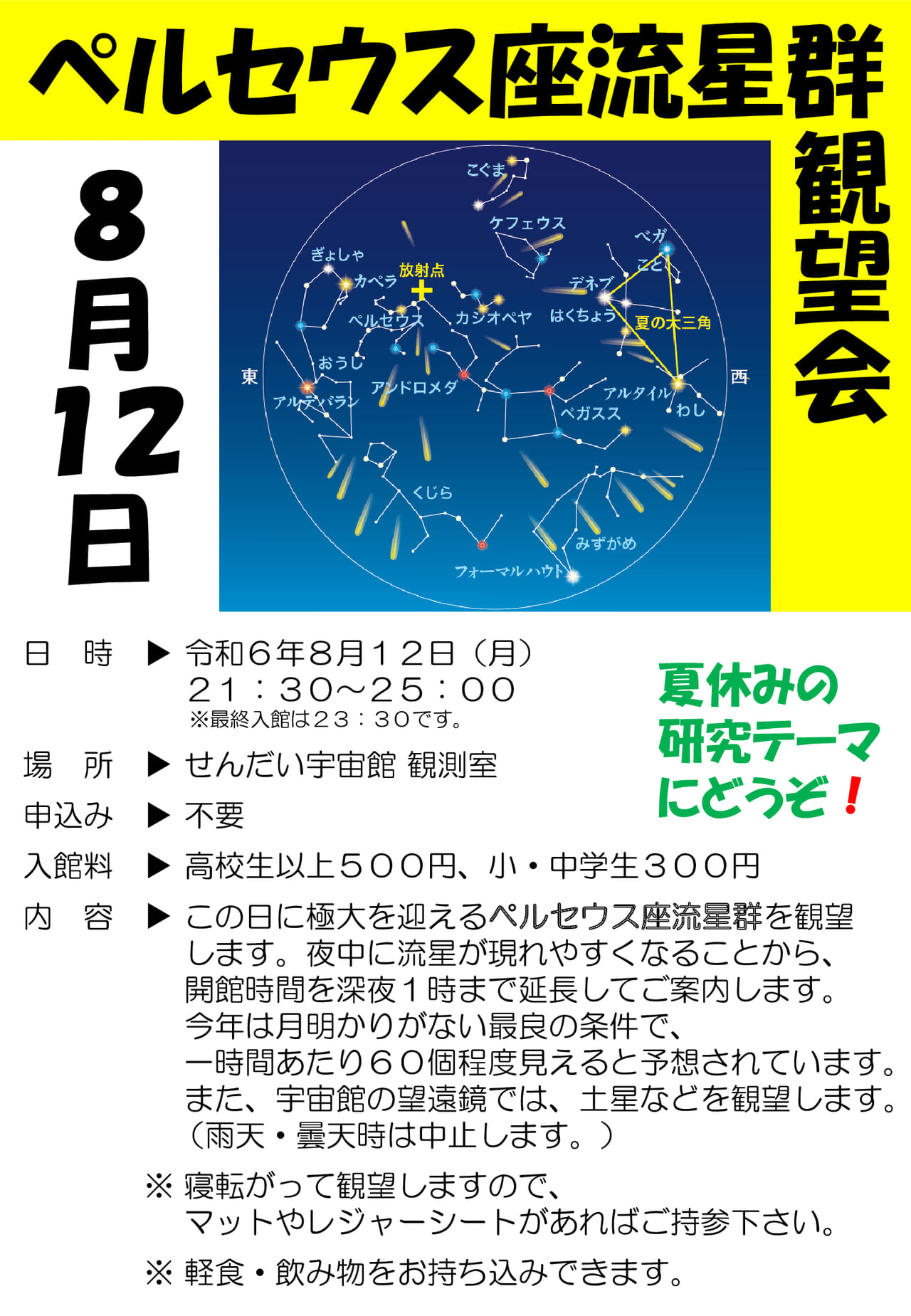 薩摩川内宇宙館ペルセウス座流星群観望会