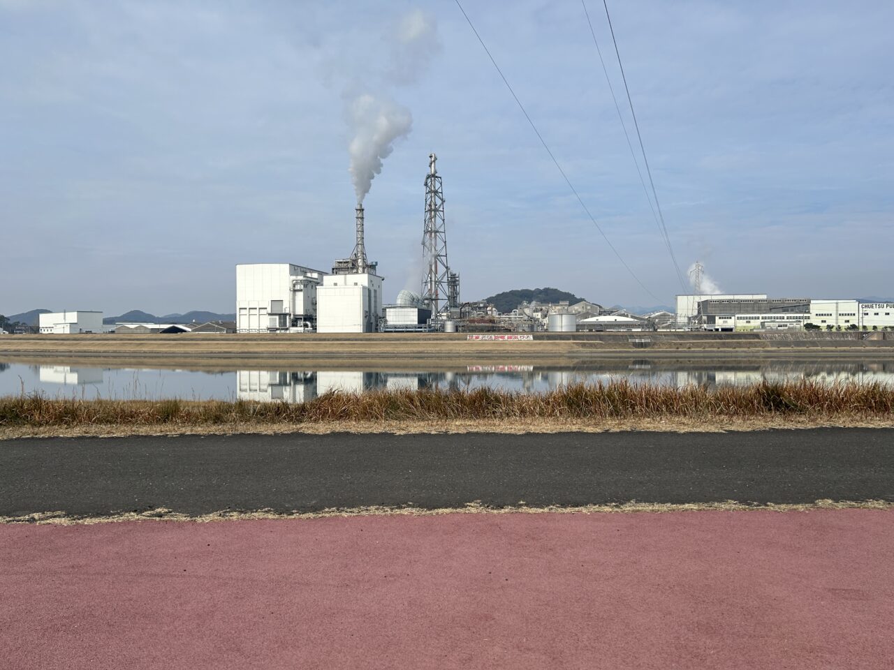 薩摩川内市西開聞都市緑地公園から見る中越パルプ煙突