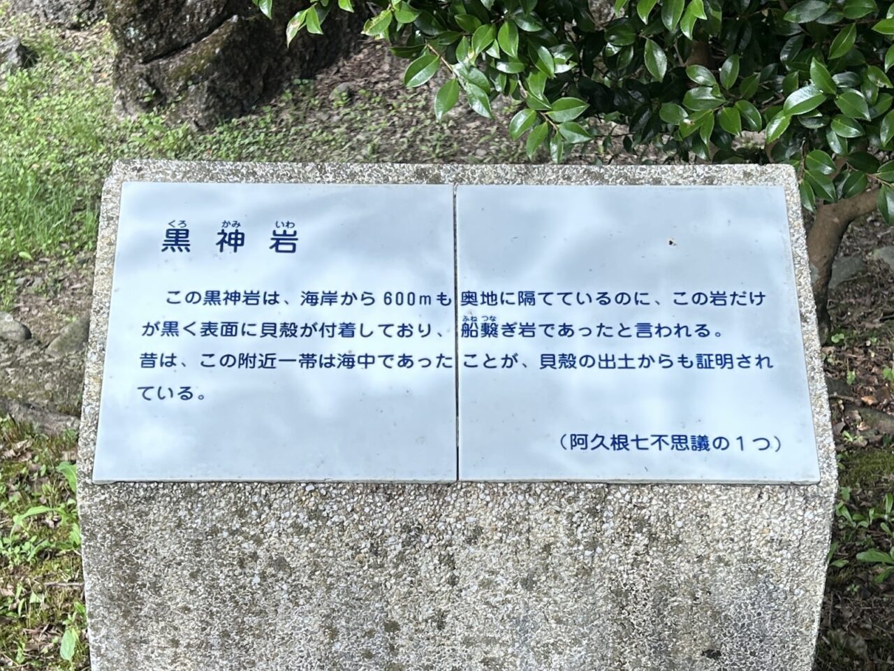 阿久根市黒神岩緑地の黒神岩説明
